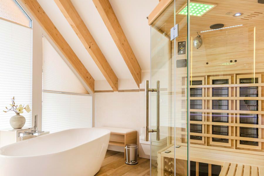 Bad mit Sauna in der Fewo Möwenglück im Ostseebad Sellin auf Rügen